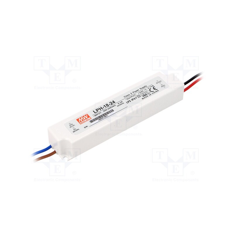 1 pcs x MEAN WELL - LPH-18-24 - Power supply: switched-mode, LED, 18W, 24VDC, 0.75A, 180÷264VAC