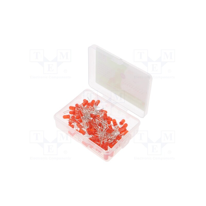1 set x OPTOSUPPLY - OKLEDT5100R6 - Kit: LED, THT, 5mm, 100pcs, red, 1.8÷2.4V, plastic box, 20mA, 30°