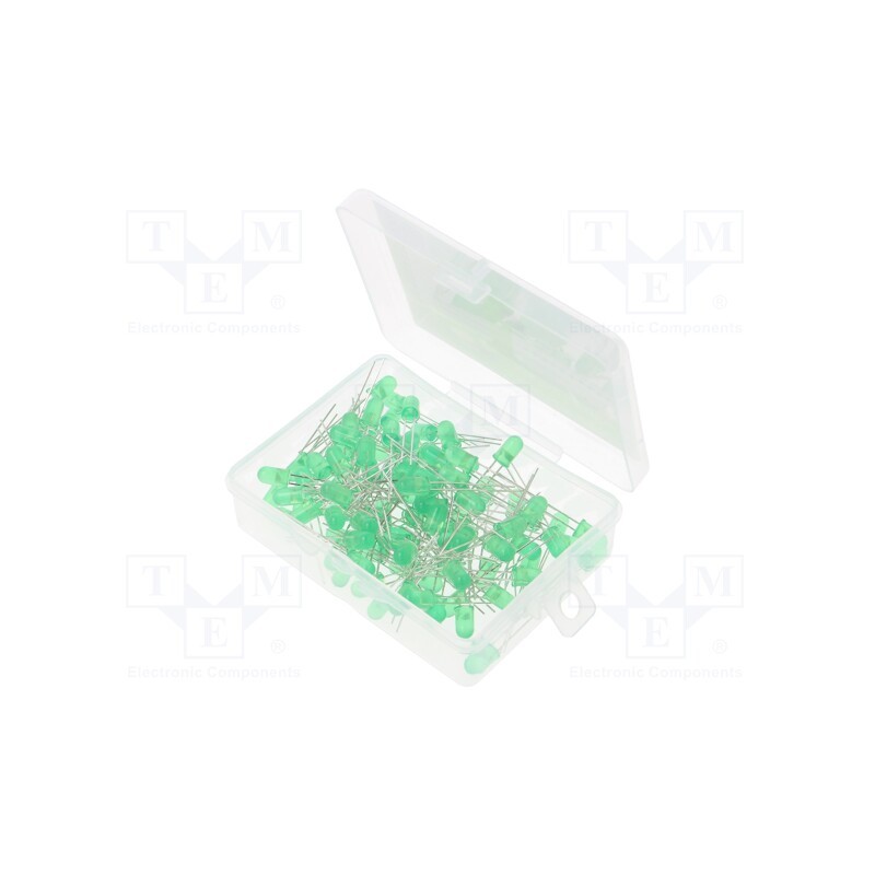1 set x OPTOSUPPLY - OKLEDT5100G8 - Kit: LED, THT, 5mm, 100pcs, yellow green, 1.8÷2.4V, plastic box