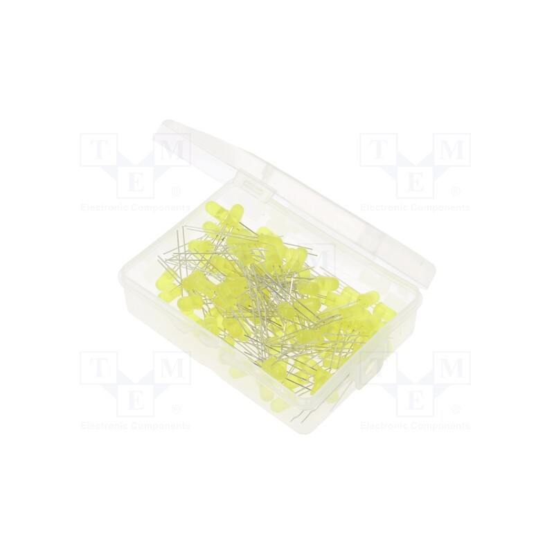 1 set x OPTOSUPPLY - OKLEDT5100Y5 - Kit: LED, THT, 5mm, 100pcs, yellow, 1.8÷2.4V, plastic box, 20mA, 30°