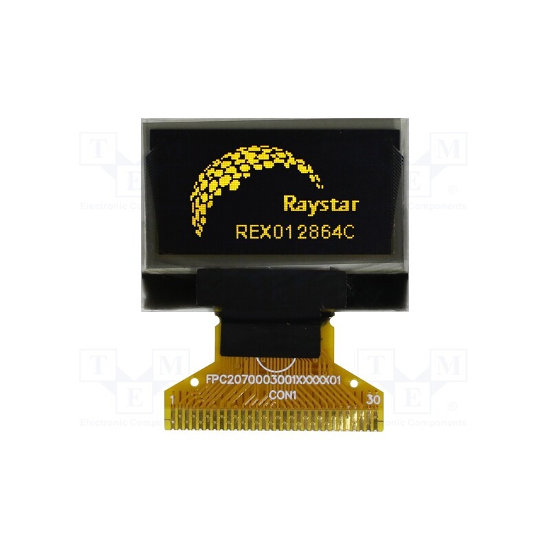 1 pcs x RAYSTAR OPTRONICS - REX012864CYAP3N00000 - Display: OLED, graphical, 128x64, Dim: 26.7x19.26x1.41mm, yellow