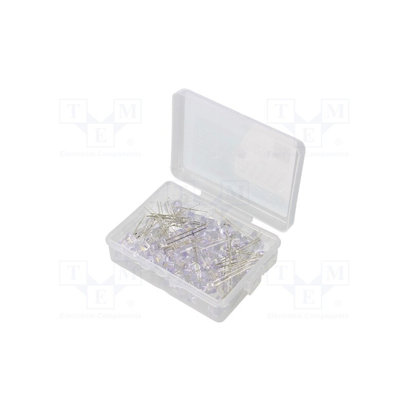 1 set x OPTOSUPPLY - OKLEDT8050M3V - Kit: LED, THT, 8mm, 50pcs, white warm, 3÷15V, plastic box, 7.5mA, 30°