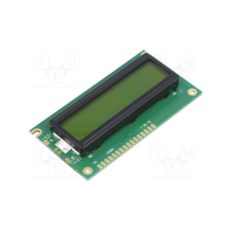 1 pcs x POWERTIP - NPC1602LRU-FWB-H - Display: LCD, alphanumeric, STN Positive, 16x2, 84x44x13.2mm, LED