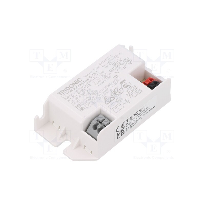 1 pcs x TRIDONIC - LC 10W 500MA FIXC C SNC - Power supply: switched-mode, LED, 10W, 14÷20VDC, 500mA, 198÷264VAC