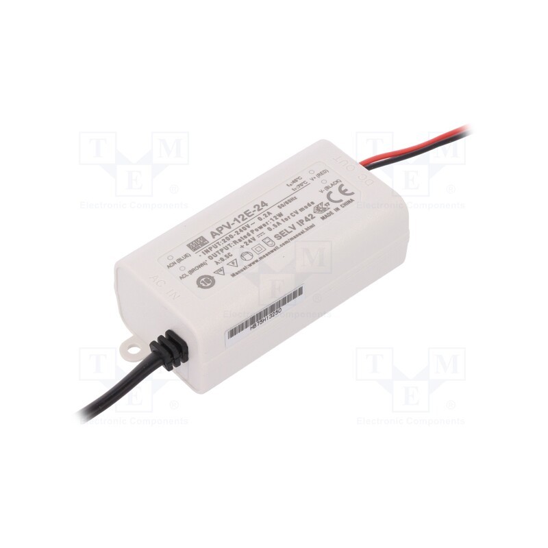 1 pcs x MEAN WELL - APV-12E-24 - Power supply: switched-mode, LED, 12W, 24VDC, 0.5A, 180÷264VAC
