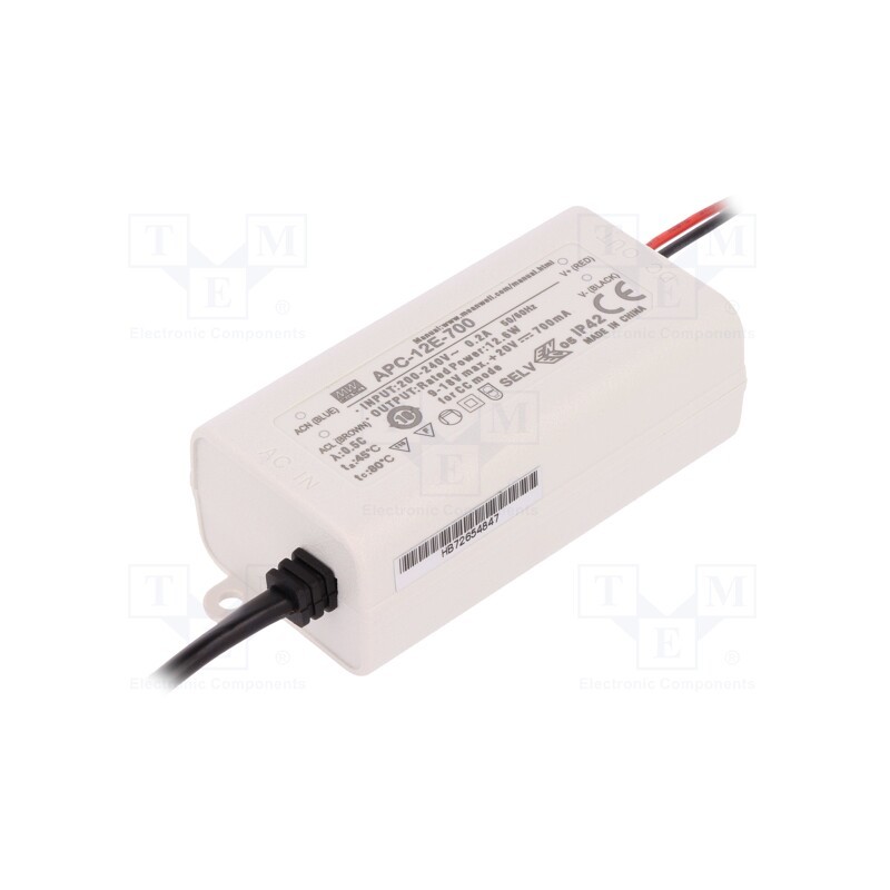 1 pcs x MEAN WELL - APC-12E-700 - Power supply: switched-mode, LED, 12.6W, 9÷18VDC, 700mA, IP42, 79%