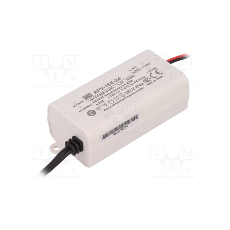 1 pcs x MEAN WELL - APV-16E-24 - Power supply: switched-mode, LED, 16.08W, 24VDC, 0.67A, 180÷264VAC