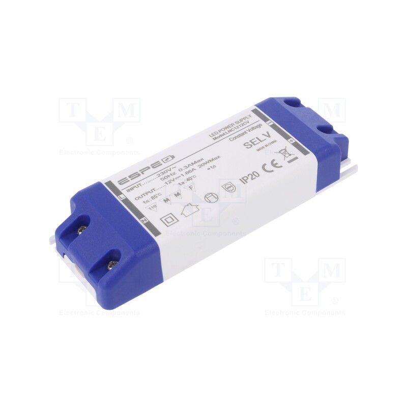 1 pcs x ESPE - LNC2012CV - Power supply: switched-mode, LED, 20W, 12VDC, 1.66A, 220÷240VAC