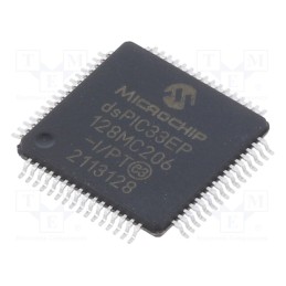 1 pcs x MICROCHIP TECHNOLOGY - DSPIC33EP128MC206-I/PT - IC: dsPIC microcontroller, 128kB, 16kBSRAM, TQFP64, DSPIC, 0.5mm