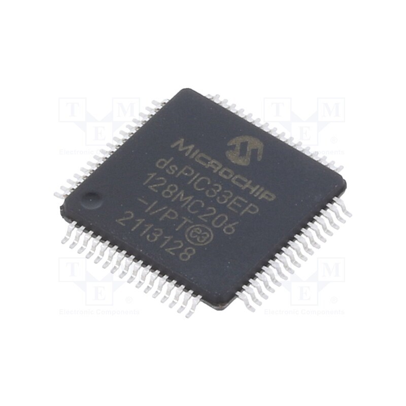 1 pcs x MICROCHIP TECHNOLOGY - DSPIC33EP128MC206-I/PT - IC: dsPIC microcontroller, 128kB, 16kBSRAM, TQFP64, DSPIC, 0.5mm