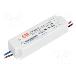 1 pcs x MEAN WELL - LPV-20-15 - Power supply: switched-mode, LED, 20W, 15VDC, 1.33A, 90÷264VAC