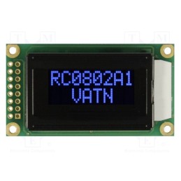1 pcs x RAYSTAR OPTRONICS - RC0802A1-LLB-JWVE - Display: LCD, alphanumeric, VA Negative, 8x2, 58x32x13.2mm, LED