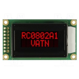 1 pcs x RAYSTAR OPTRONICS - RC0802A1-LLR-JWVE - Display: LCD, alphanumeric, VA Negative, 8x2, 58x32x13.2mm, LED