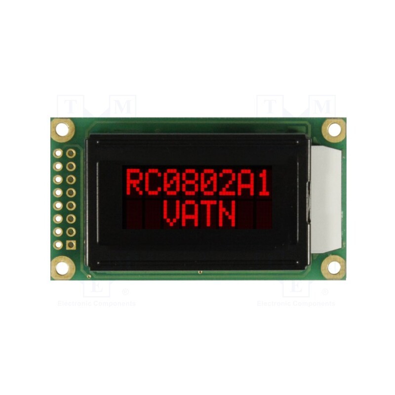 1 pcs x RAYSTAR OPTRONICS - RC0802A1-LLR-JWVE - Display: LCD, alphanumeric, VA Negative, 8x2, 58x32x13.2mm, LED