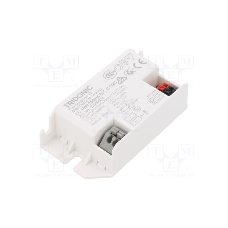 1 pcs x TRIDONIC - LC 10W 250MA FIXC C SNC - Power supply: switched-mode, LED, 10W, 28÷40VDC, 250mA, 198÷264VAC