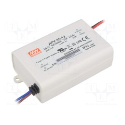 1 pcs x MEAN WELL - APV-35-12 - Power supply: switched-mode, LED, 36W, 12VDC, 3A, 90÷264VAC, IP42