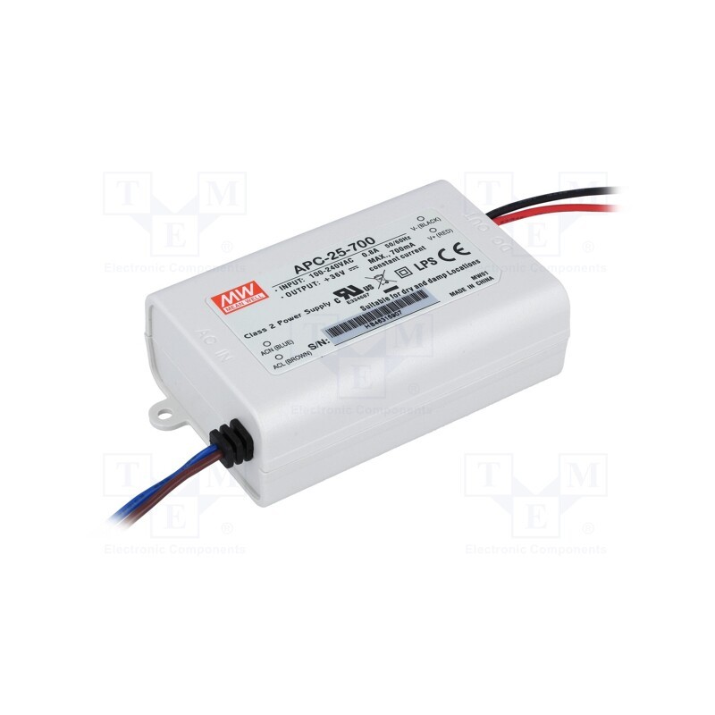 1 pcs x MEAN WELL - APC-25-700 - Power supply: switched-mode, LED, 25.2W, 11÷36VDC, 700mA, IP42