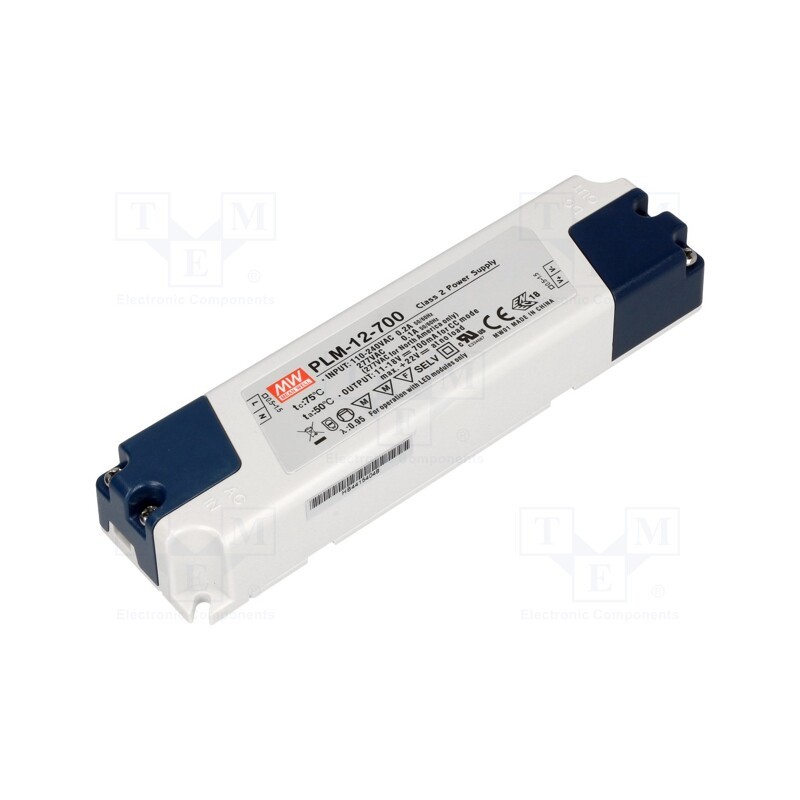1 pcs x MEAN WELL - PLM-12-700 - Power supply: switched-mode, LED, 12.6W, 11÷18VDC, 700mA, IP30