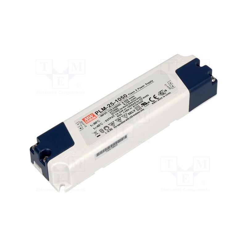 1 pcs x MEAN WELL - PLM-25-1050 - Power supply: switched-mode, LED, 25.2W, 14÷24VDC, 1050mA, IP30