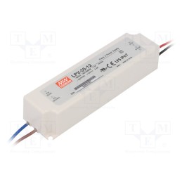 1 pcs x MEAN WELL - LPV-35-12 - Power supply: switched-mode, LED, 36W, 12VDC, 3A, 90÷264VAC, IP67