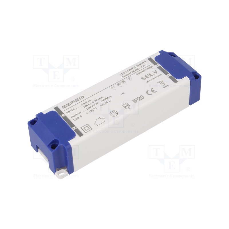 1 pcs x ESPE - LND3612CV - Power supply: switched-mode, LED, 36W, 12VDC, 3A, 220÷240VAC, IP20