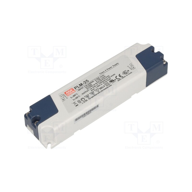 1 pcs x MEAN WELL - PLM-25-500 - Power supply: switched-mode, LED, 25W, 30÷50VDC, 500mA, 110÷295VAC