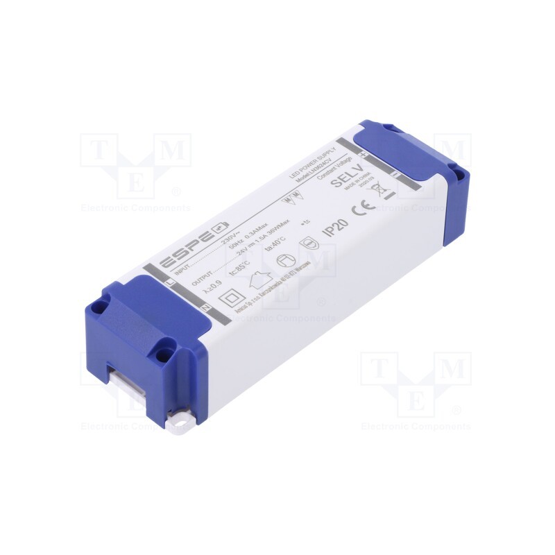 1 pcs x ESPE - LN3624CV - Power supply: switched-mode, LED, 36W, 24VDC, 1.5A, 220÷240VAC