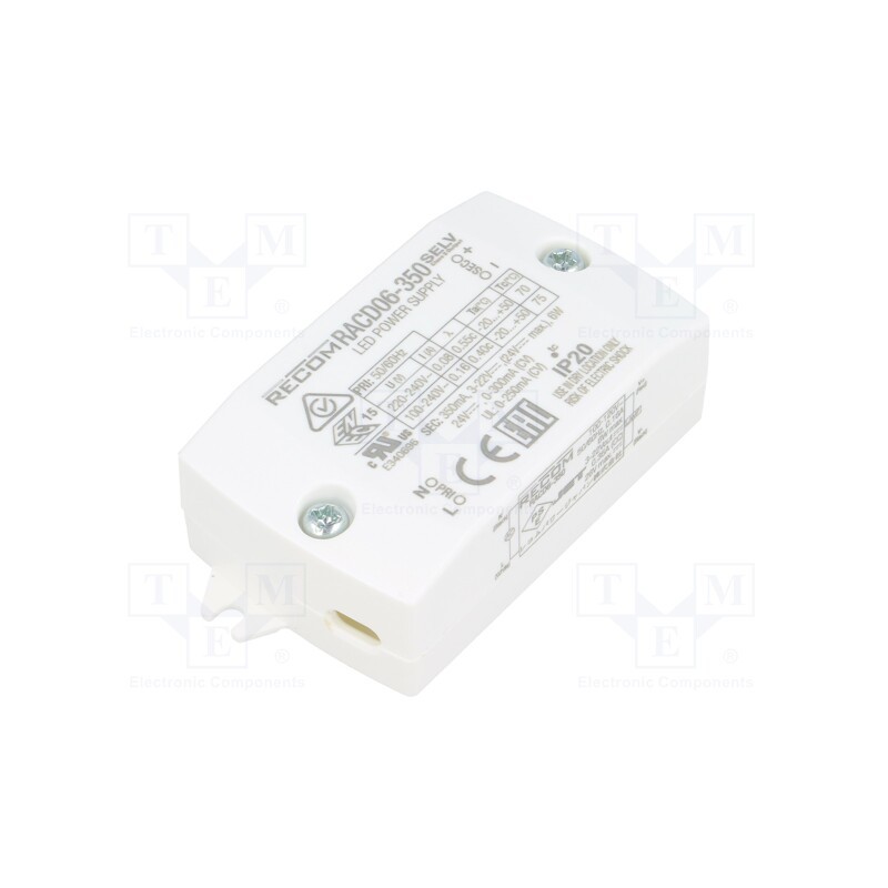 1 pcs x RECOM - RACD06-350 - Power supply: switched-mode, LED, 6W, 3÷22VDC, 350mA, 90÷264VAC
