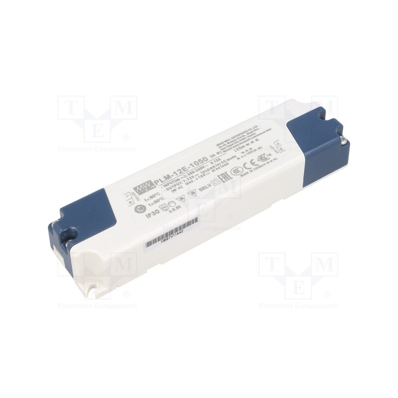 1 pcs x MEAN WELL - PLM-12E-1050 - Power supply: switched-mode, LED, 12.6W, 7÷12VDC, 1050mA, IP30