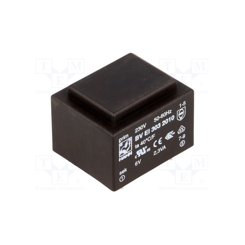 1 pcs x HAHN - BV EI 303 2010 - Transformer: encapsulated, 2.3VA, 230VAC, 6V, 383mA, PCB, BVEI
