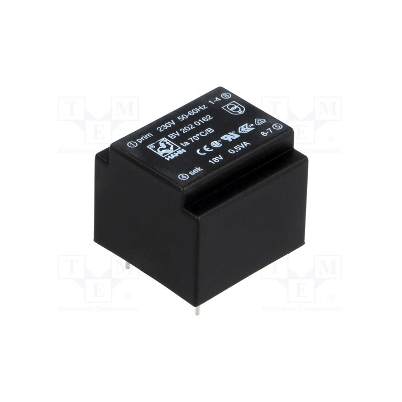 1 pcs x HAHN - BV 202 0162 - Transformer: encapsulated, 0.5VA, 230VAC, 18V, 28mA, PCB, BV