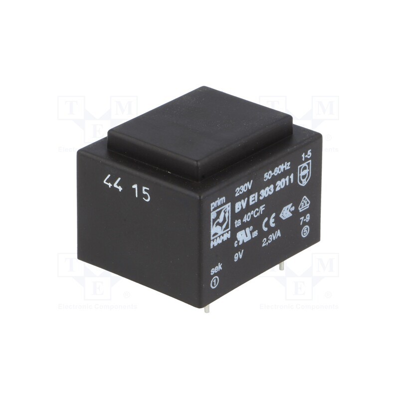 1 pcs x HAHN - BV EI 303 2011 - Transformer: encapsulated, 2.3VA, 230VAC, 9V, 255mA, PCB, BVEI