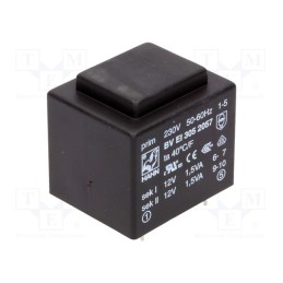 1 pcs x HAHN - BV EI 305 2057 - Transformer: encapsulated, 3VA, 230VAC, 12V, 12V, 125mA, 125mA, PCB