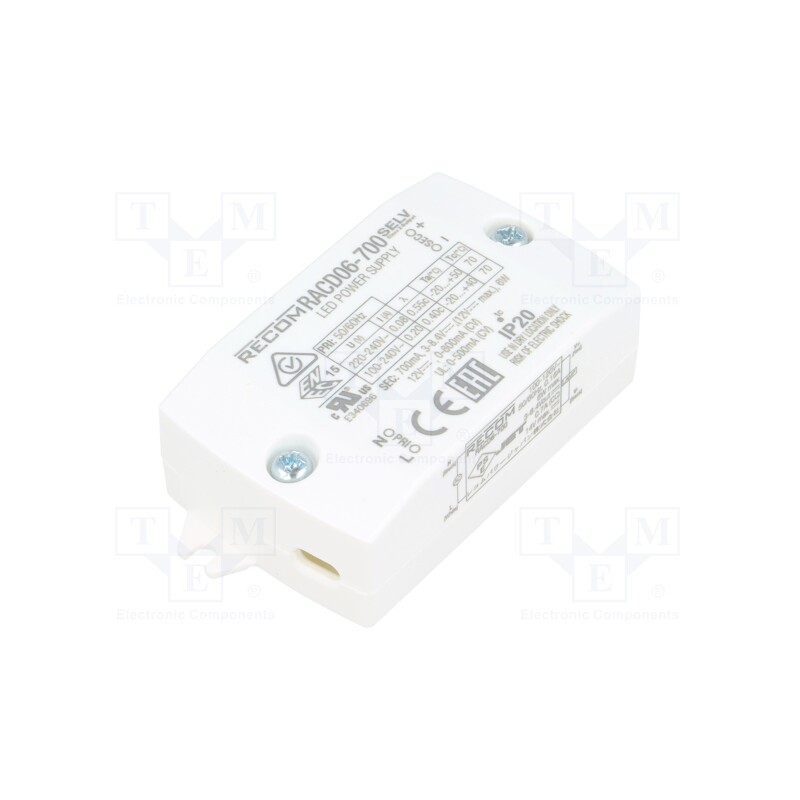 1 pcs x RECOM - RACD20-500-LP - Power supply: switched-mode, LED, 20W, 2÷40VDC, 500mA, 198÷264VAC