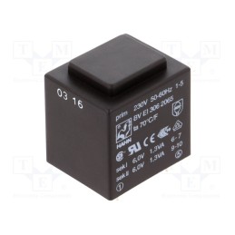 1 pcs x HAHN - BV EI 306 2065 - Transformer: encapsulated, 2.6VA, 230VAC, 6V, 6V, 217mA, 217mA, PCB