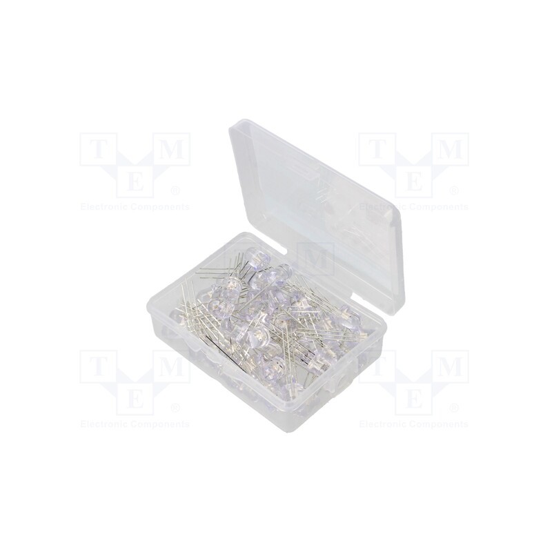 1 set x OPTOSUPPLY - OKLEDT8050RBV - Kit: LED, THT, 8mm, 50pcs, red/blue, 3÷15V, plastic box, 7.5÷8mA, 30°