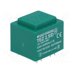 1 pcs x BREVE TUFVASSONS - TEZ2.5/D230/12V - Transformer: encapsulated, 2.5VA, 230VAC, 12V, 208.3mA, PCB, IP00