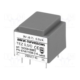 1 pcs x BREVE TUFVASSONS - TEZ0.5/D230/9V - Transformer: encapsulated, 0.5VA, 230VAC, 9V, 55.5mA, PCB, IP00