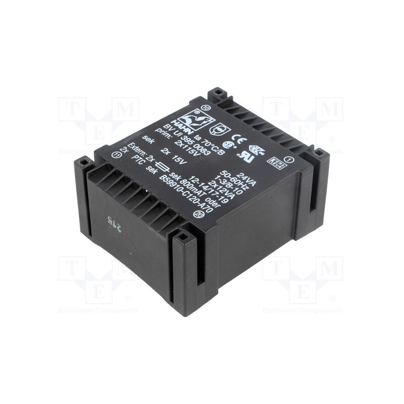 1 pcs x HAHN - BV UI 395 0083 - Transformer: encapsulated, 24VA, 115VACx2, 15V, 15V, 800mA, 800mA