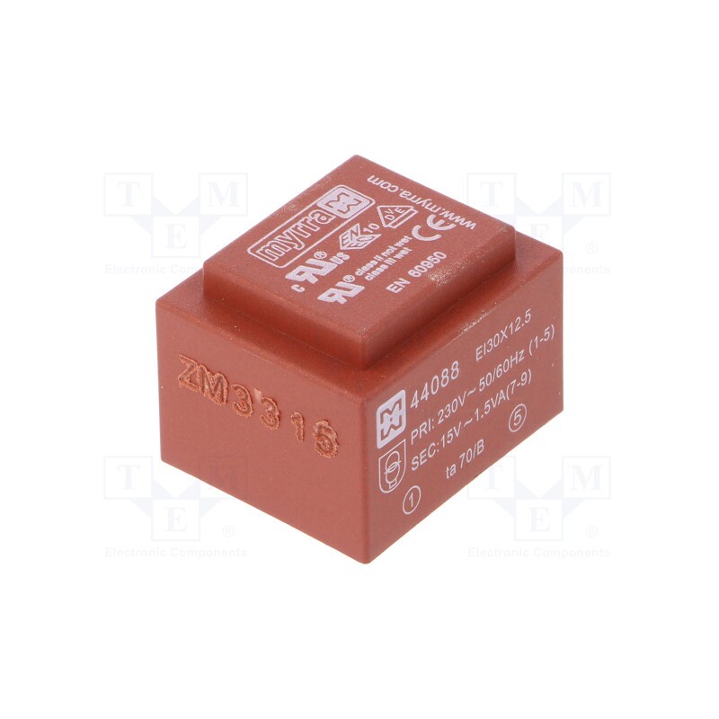 1 pcs x MYRRA - 44088 - Transformer: encapsulated, 1.5VA, 230VAC, 15V, 100mA, PCB
