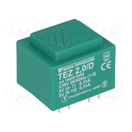 1 pcs x BREVE TUFVASSONS - TEZ2/D230/9-9V - Transformer: encapsulated, 2VA, 230VAC, 9V, 9V, 111.1mA, 111.1mA