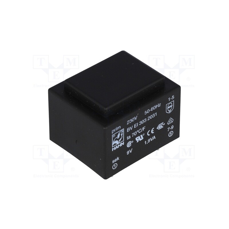 1 pcs x HAHN - BV EI 303 2031 - Transformer: encapsulated, 1.9VA, 230VAC, 9V, 211mA, PCB, BVEI