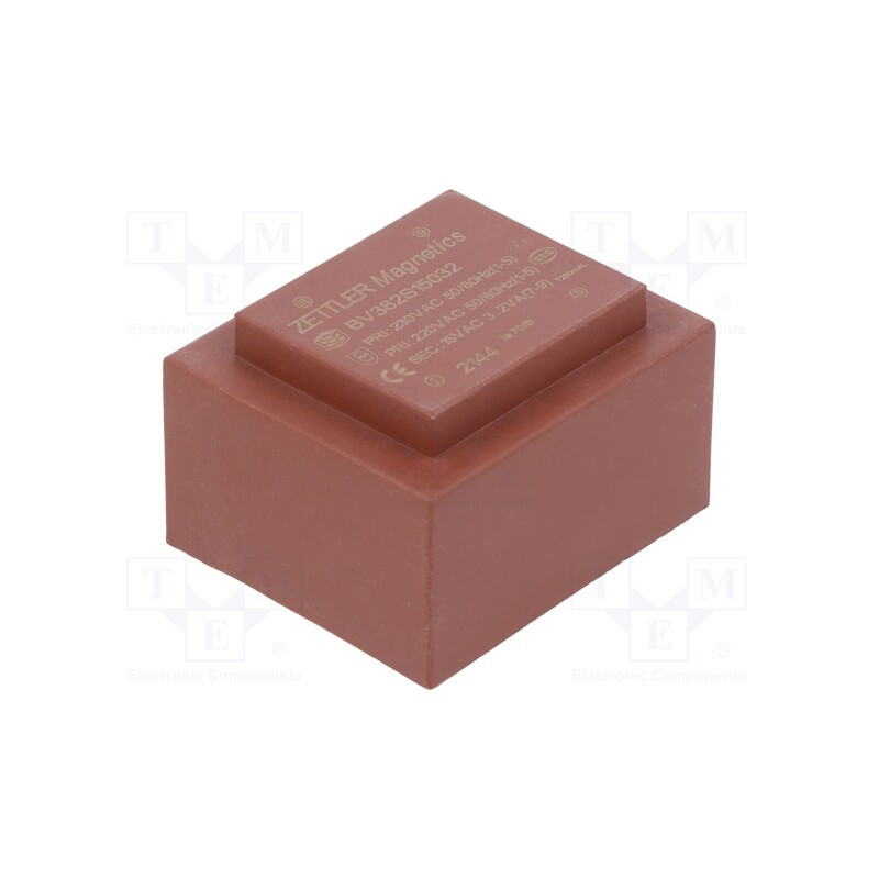 1 pcs x ZETTLER - BV382S15032 - Transformer: encapsulated, 3.2VA, 230VAC, 15V, 213mA, PCB