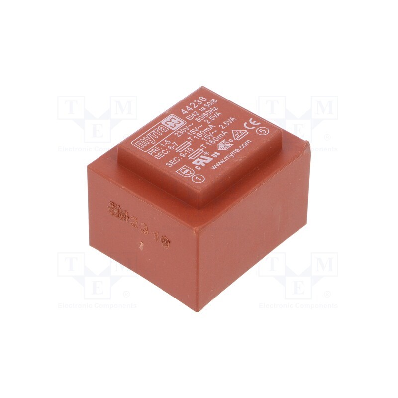 1 pcs x MYRRA - 44238 - Transformer: encapsulated, 5VA, 230VAC, 15V, 15V, 167mA, 167mA, PCB