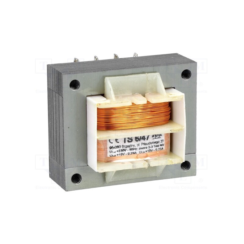 1 pcs x INDEL - TS6/47 - Transformer: mains, 6VA, 230VAC, 15V, 15V, 250mA, 250mA, screw type
