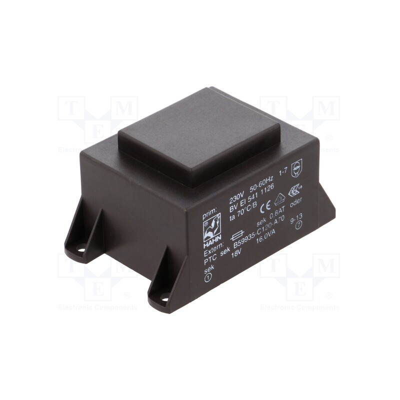 1 pcs x HAHN - BV EI 541 1126 - Transformer: encapsulated, 16VA, 230VAC, 18V, 889mA, PCB, BVEI