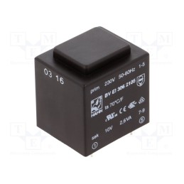 1 pcs x HAHN - BV EI 306 2105 - Transformer: encapsulated, 2.6VA, 230VAC, 10V, 260mA, PCB, BVEI