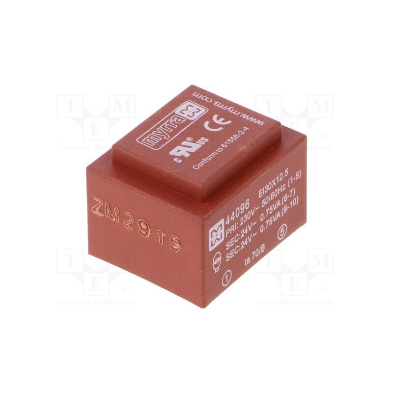 1 pcs x MYRRA - 44096 - Transformer: encapsulated, 1.5VA, 230VAC, 24V, 24V, 31mA, 31mA, PCB