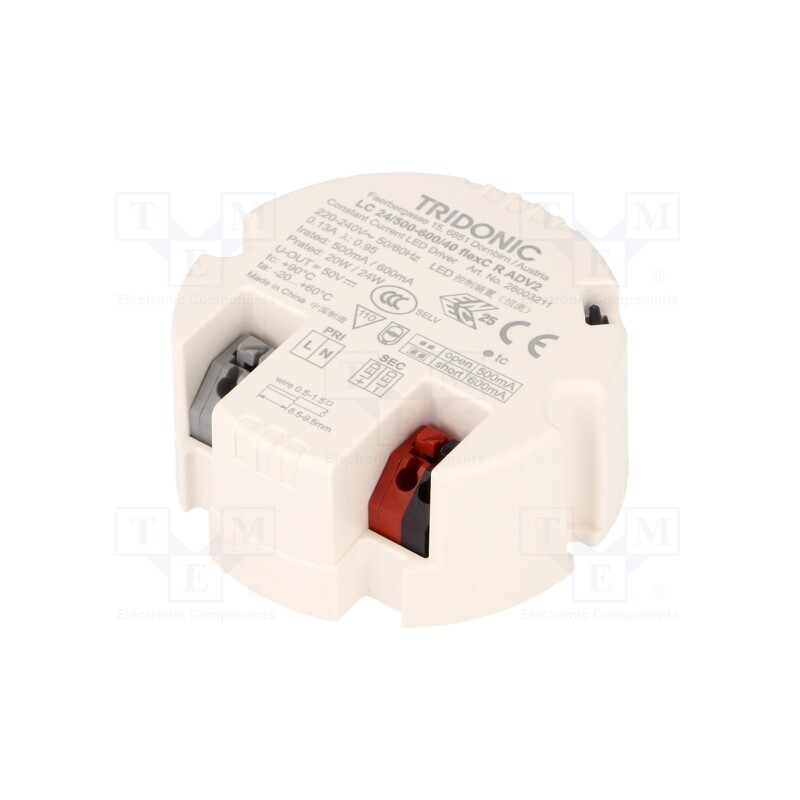 1 pcs x TRIDONIC - LC 24W 500-600MA FLEXC R ADV2 - Power supply: switched-mode, LED, 24W, 24÷40VDC, 500÷600mA, IP20