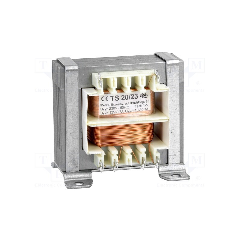 1 pcs x INDEL - TS 20/23 - Transformer: mains, 20VA, 230VAC, 13V, 13V, 700mA, 700mA, screw type